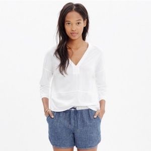 Madewell White Luster Cotton V-Neck Tee, XS